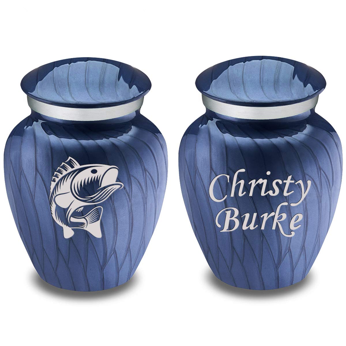 Geturns Embrace Keepsake Personalized Fishing Cremation Urns for Human Ashes I Pearl Cobalt Blue Funeral Urn for Men and Women with Double Side Engraving I 3.5 lbs