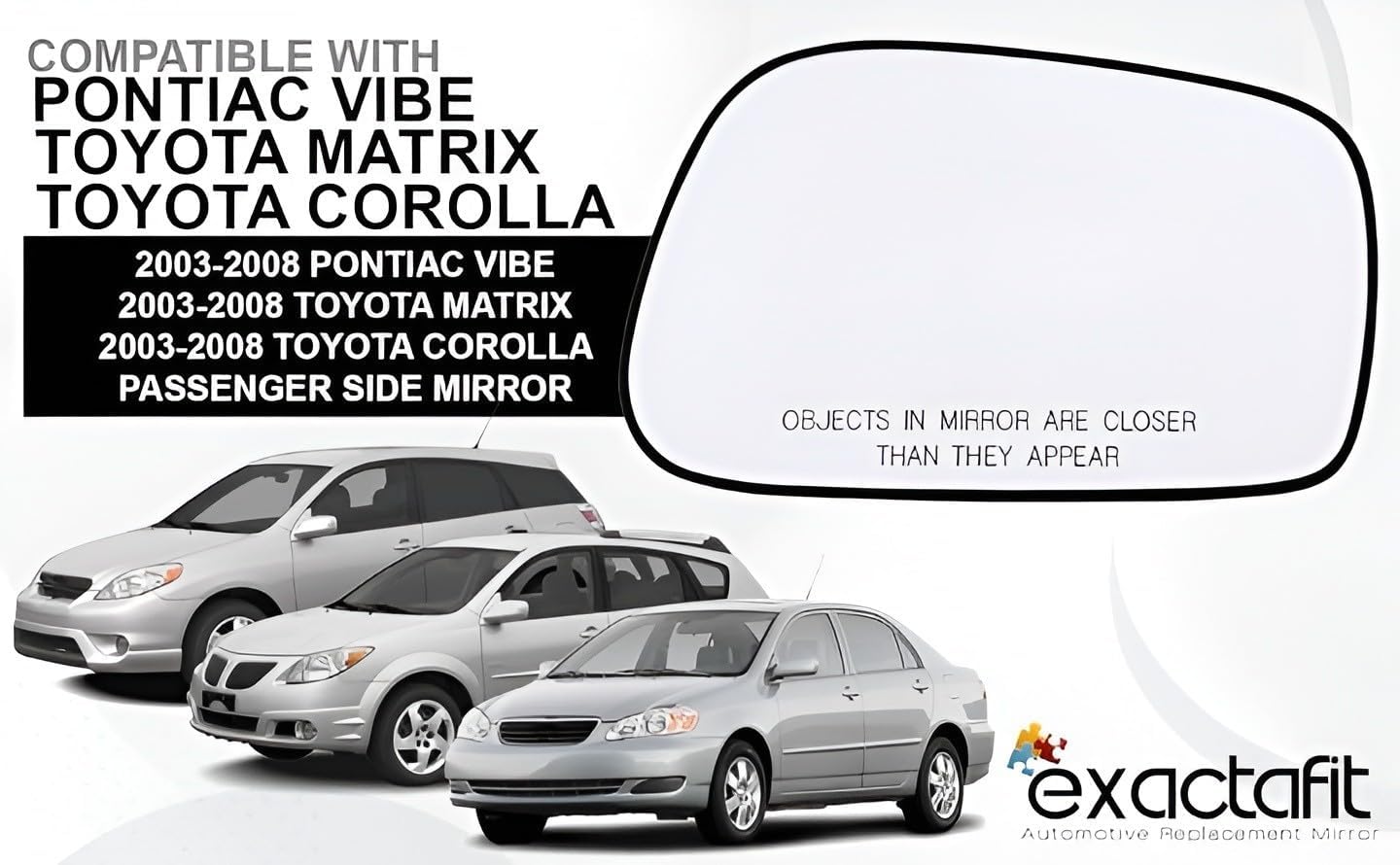 Passenger Side Mirror Glass For 2003 2004 2005 2006 2007 2008 Toyota Corolla Matrix, Pontiac Vibe Right Door Mirrors With Backing Plate 8790801080 Non-Heated