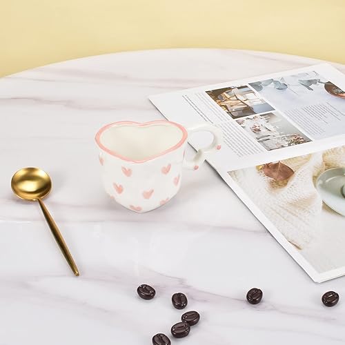 Miniatura 6 de Koythin Taza de café de cerámica, diseño creativo con asa de corazón para oficina y hogar, apta para lavavajillas y microondas, 8.5 onzas líquidas