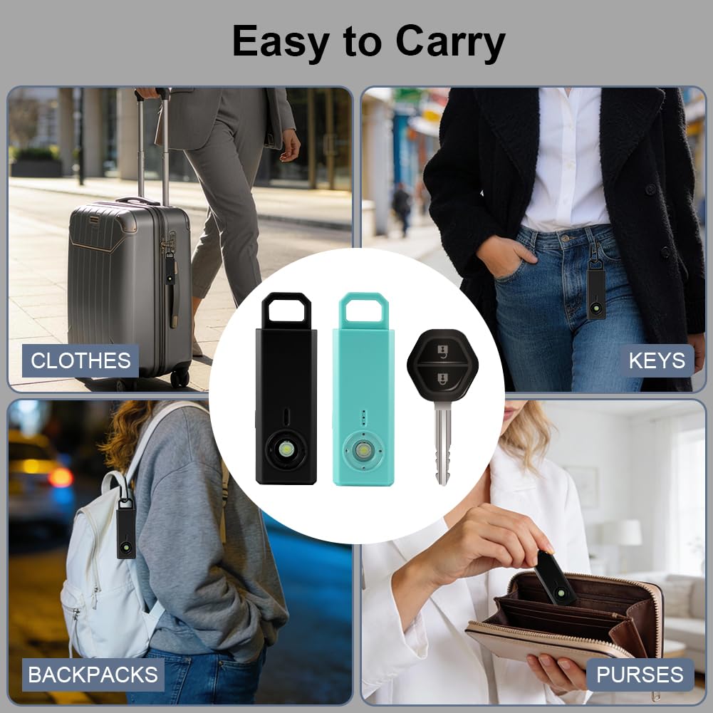 HOTUT Allarme Personale Anti Aggressione,130dB Portachiavi Autodifesa con Luce Stroboscopica,Ricaricabile Sicurezza Personale di Emergenza per Zaino in Spalla, Donne, Uomini(Nero + Blu)