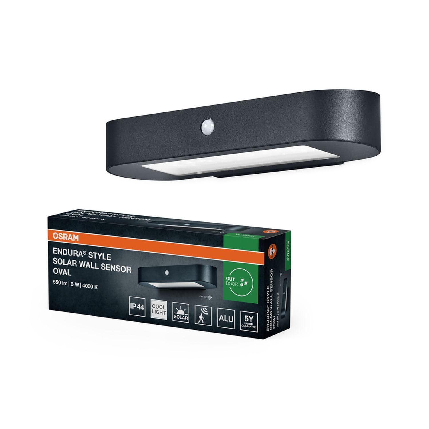 Licht-Erlebnisse LED Solar Wandlampe mit Bewegungsmelder Aluminium Schwarz 4000 K IP44 Außen modern gemütlich B:34 cm stilvoll Wandleuchte Haus