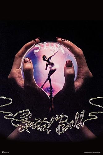 Styx - Póster de cristal con diseño de bola de cristal, mercancía clásica de música rock, retro, vintage, años 70, 80, banda estética, póster de 12