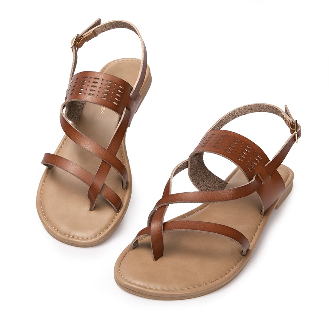 Luffymomo Womens Strappy Flat Sandals Leathe Gladiator Sandals Summer Casual Fisherman Thong