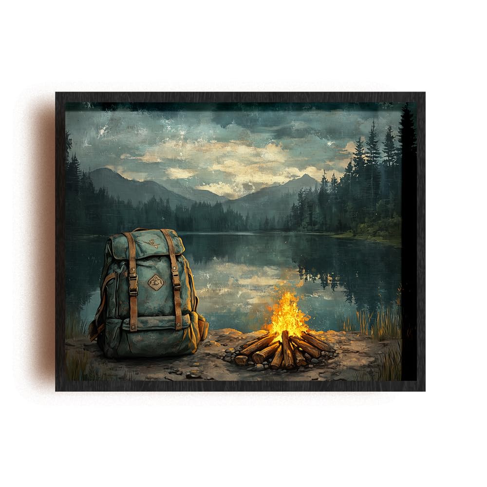 Amazon.com: (Unframed) (10x8 Inch) Satin Wall Art Print Of Expressionism Poster of Motivational Hiking Art featuring a backpack resting near a campfire - 1970s - Eco-Friendly Poster, Custom Decor for Home, Offic: Amazon.com: (Unframed) (10x8 Inch) Satin Wall Art Print Of Expressionism Poster of Motivational Hiking Art featuring a backpack resting near a campfire - 1970s - Eco-Friendly Poster, Custom Decor for Home, Offic: