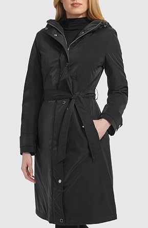 Kenneth Cole Women's Belted Sleeker Midweight Coat With Attached Hood