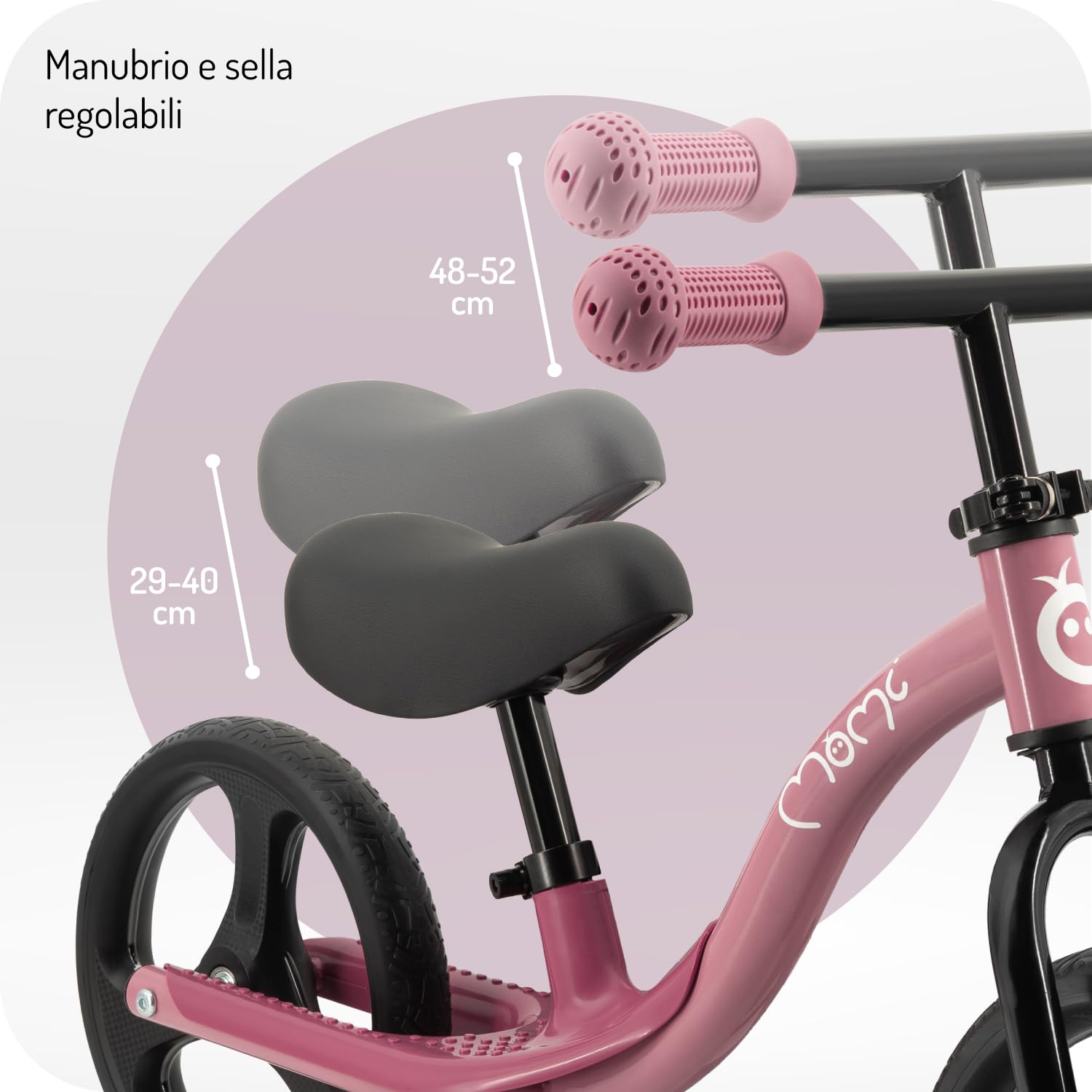 Momi Bicicletta senza pedali ISOKA per bambini 2+ anni (max 35 kg), telaio in metallo leggero 3,5 kg, regolazione altezza manubrio e sella senza attrezzi, ruote in gomma TPR con LED