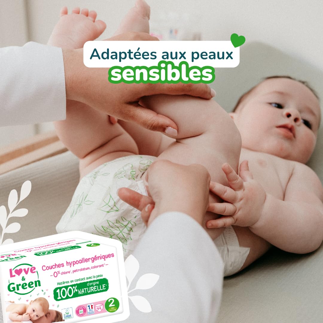 Love & Green Couches Bébé Taille 2 (3-6 kg) 36 couches Absorbante anti-fuites