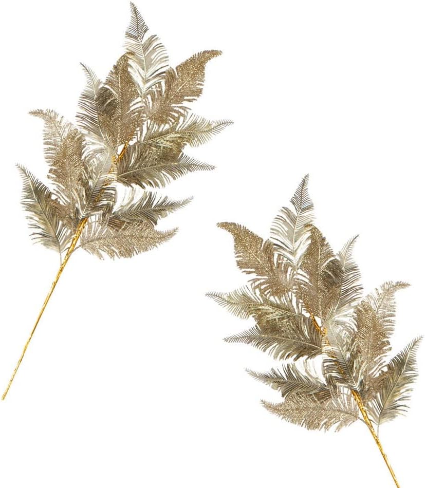 Miniatura 5 de Factory Direct Craft Grupo de 2 helechos artificiales dorados con purpurina para arreglos florales y decoración navideña, 29 pulgadas de alto