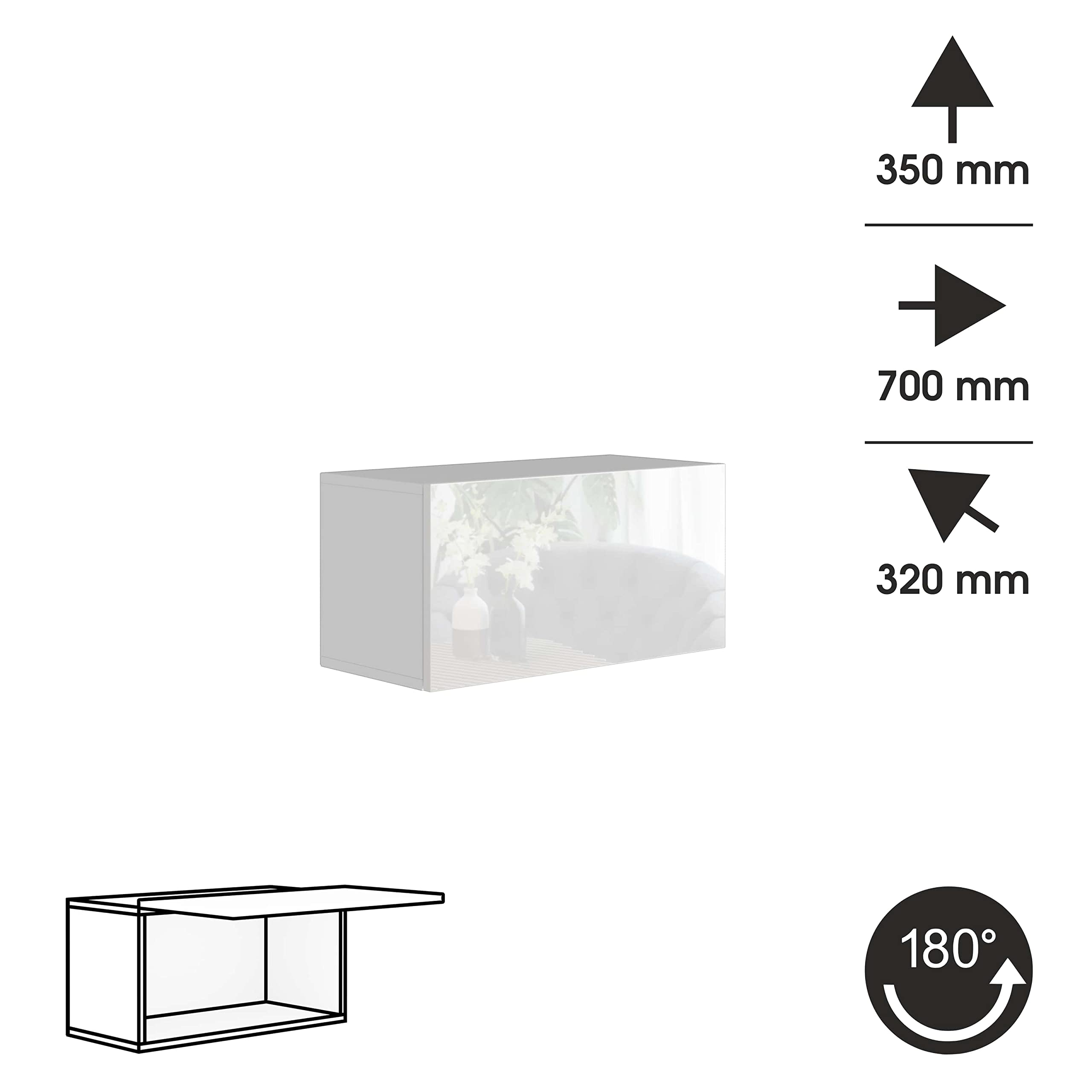 BROMARKT Premium Klapp-Hängeschrank 70x35x32 cm - Hängeschrank für Wohnzimmer, Schlafzimmer - Wandschrank Hängend - Platzsparende Hängeschränke - Hochglanz - Weiß