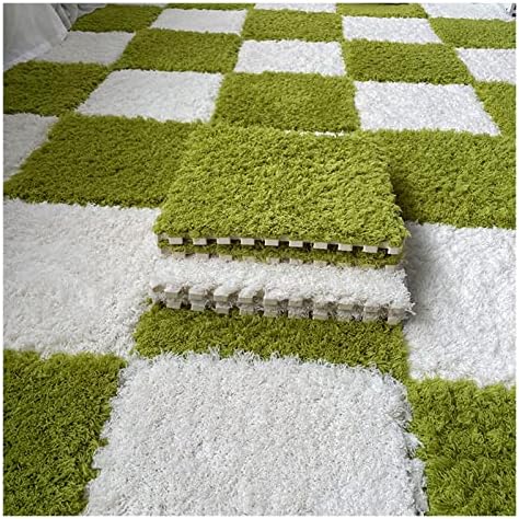 50-Piece Kids Foam Floor Mat Set, Interlocking Soft Carpet Tiles, Fluffy 12x12 Inch Play Area Rugs in Green & White for Playroom Decor and Safety