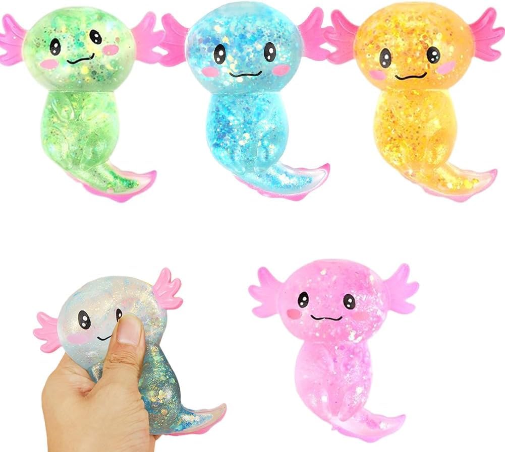 4PCS Cute Axolotl Squeeze Toys, Cute Axolotl Squishie, Axolotl Toy Set, Unwind Relaxing Sensory Stretchy Ball Axolotl Stretchy Fidget Toys for Kids & Adults