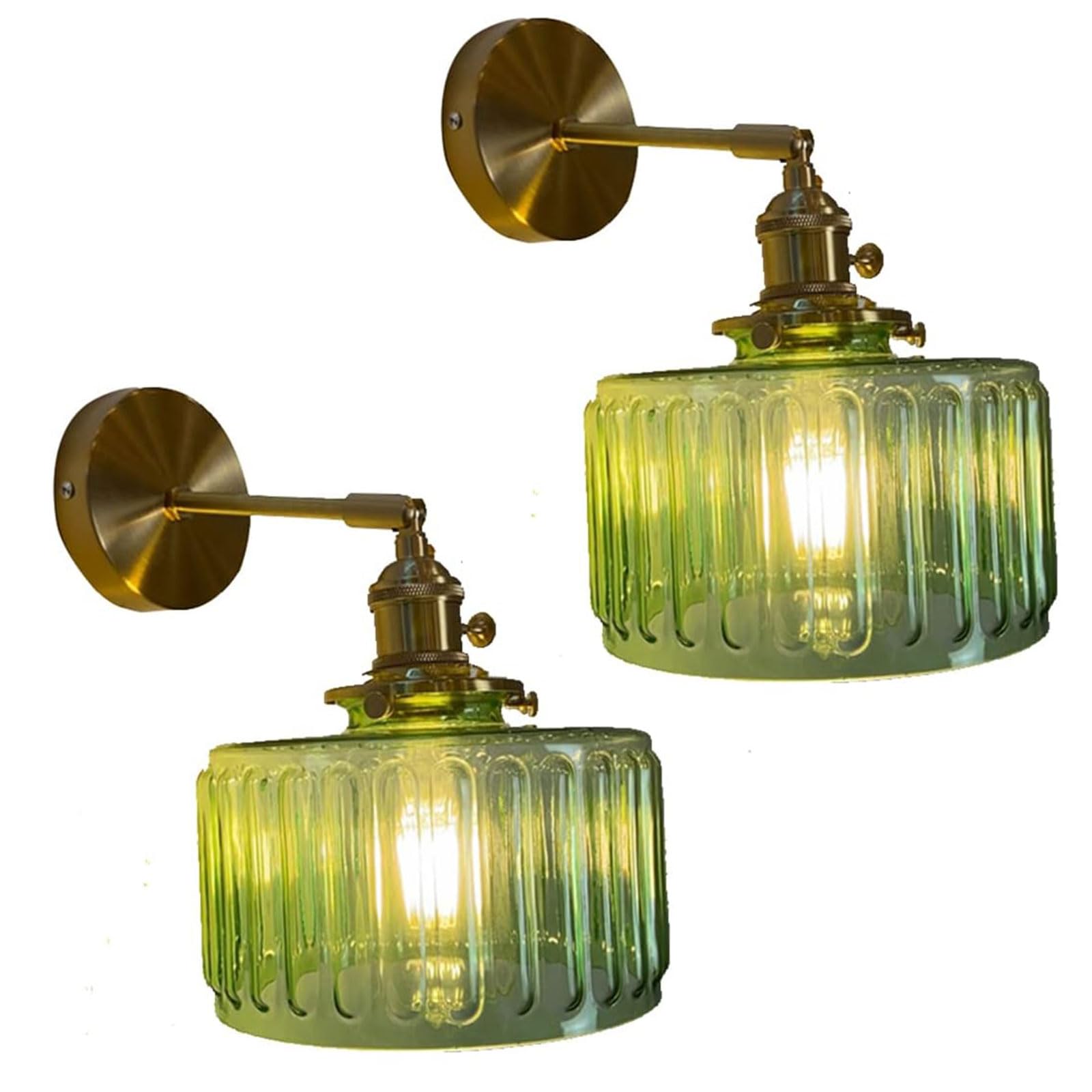 HPTHLY Wall Sconce Vintage Wall Lamp With Switch Glass Shade Brass Wall Light Fixtures E27 Base Bedside Wall Mounted Lamp For Living Room Bedroom 1 Pack / 2(2 Pack)
