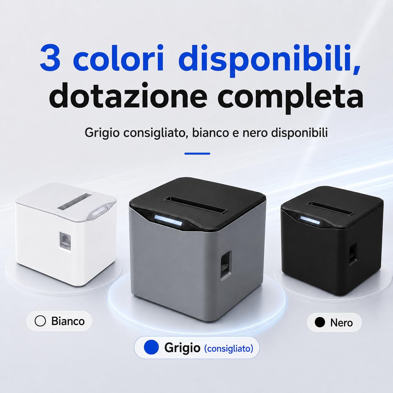 Stampante termica POS 80 mm per ricevute, 220 mm/s，Bianco：USB | Caricamento rapido, semi-taglio automatico e avvisi acustici/luminosi per un lavoro fluido in negozi, bar e ristoranti.