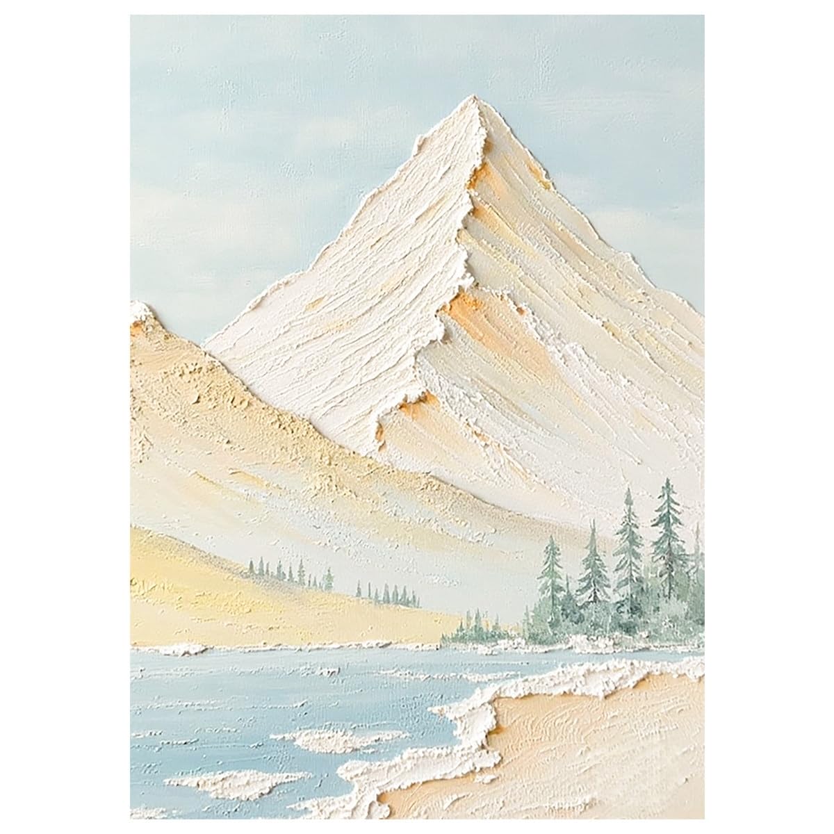 LCDIUDIU Oil Paintings On Canvas Blue Beige Thick Textured Snow Mountain Lake Wall Art Unframed Hand Painted Abstract Landscape Wall Decor Modern Artwork for Living Room Bedroom 150X220Cm(60X88Inch)