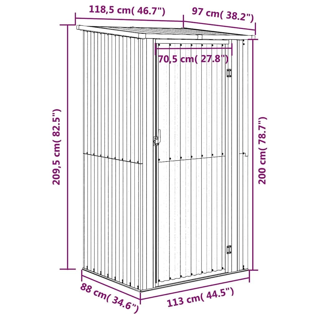 vidaXL Cobertizo de Jardín Cabaña Troncos Armario Herramientas Almacenamiento Exterior Patio Aire Libre Acero Galvanizado Gris 118,5x97x209,5 cm