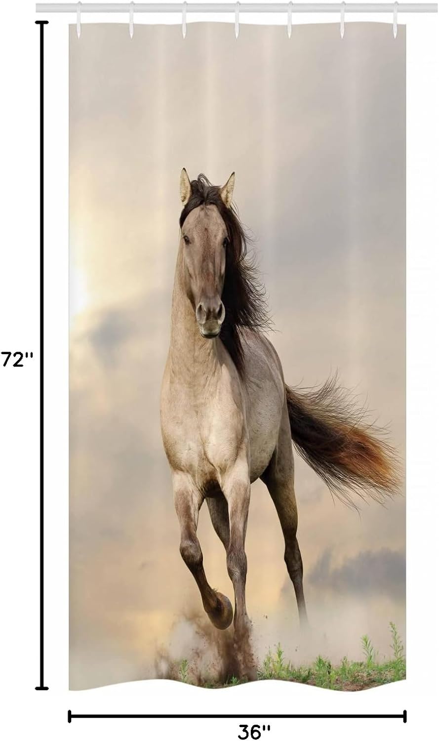 Ambesonne Horses Stall Shower Curtain, Wild Young Stallion Horse Running at Sunset Male Power Muscular Physique Nobility Photo, Fabric Bathroom Decor Set with Hooks, 36" W x 72" L, Beige
