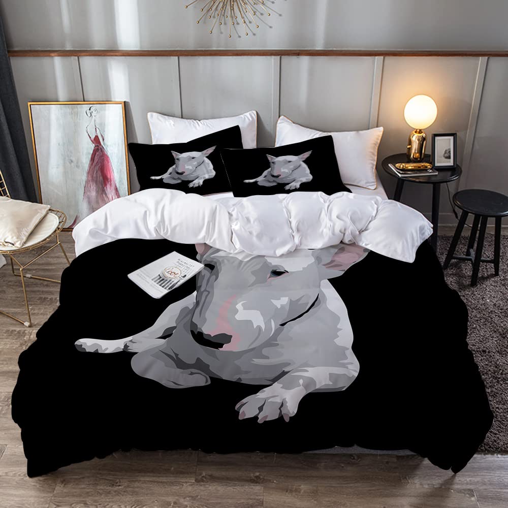Set Copripiumino Francese XL 240x220cm Con Bull Terrier Inglese - Biancheria Da Letto In Microfibra Con 2 Federe 50x80cm - 2