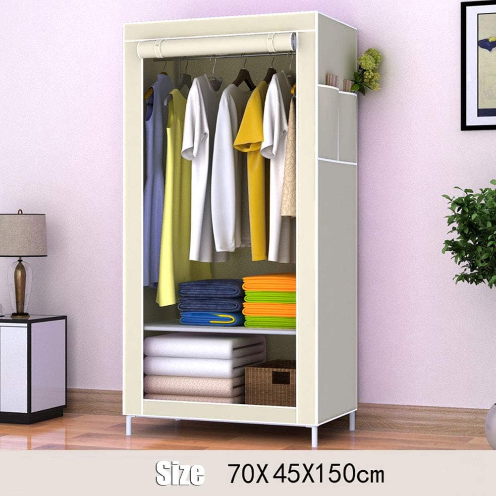 Wardrobe Closet Portable, Steel Pipe Clothes Closet Extra Strong & Durable Wardrobe Storage Waterproof Wardrobe Fabric Cabinet No-Tool Assembly,Beige_150x45x70cm
