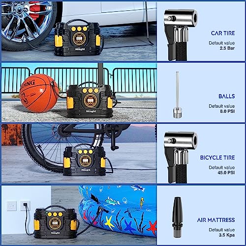 Image of Nilight Tire Inflator Portable Air Compressor Dual Power for Car 12V DC and Home 110V AC Tires Pump Pressure Gauge Fast Inflate Auto Shutoff for Cars SUV Motorcycle Bicycle