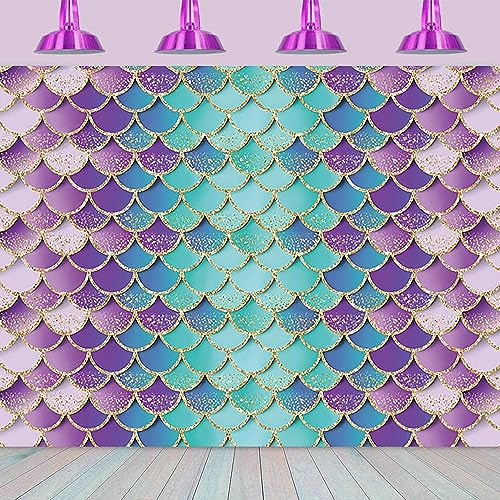 1.5x1m Telón de Fondo de Sirena Glitter púrpura Aqua Verde Escamas de Sirena Fotografía...