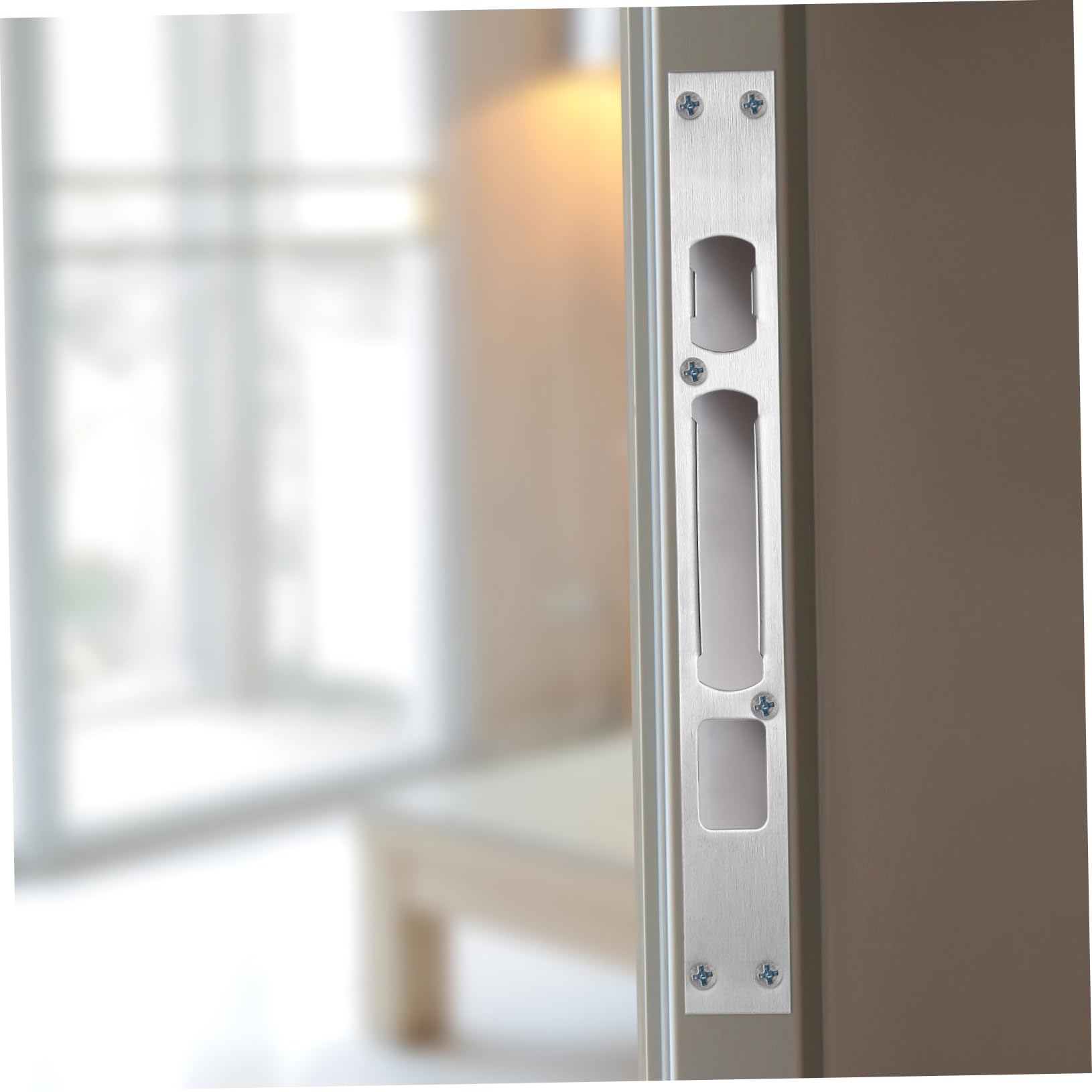 Lurrose 9 Ensembles Gâche De Porte Noire Frapper Plaque De Recouvrement De Trou De Porte Plaque De Verrouillage De Porte Intérieur Acier Inoxydable Silver 2 Pièces * 9