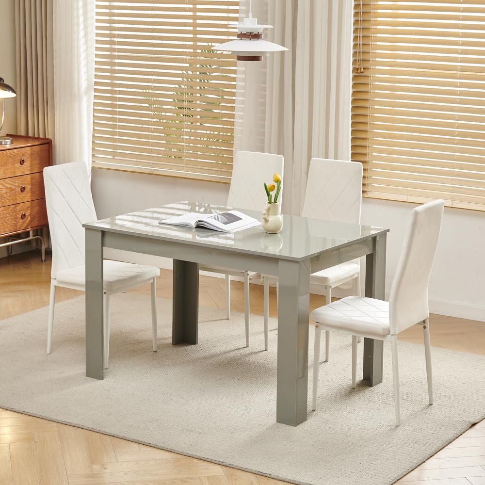 Homullel 5 Piece Dining Room Table and Chairs Set for Dining Room Kitchen, Modern Wooden Dining Table with 4 White Velvet Chairs for Family Dinner Space Saving Dinner Set