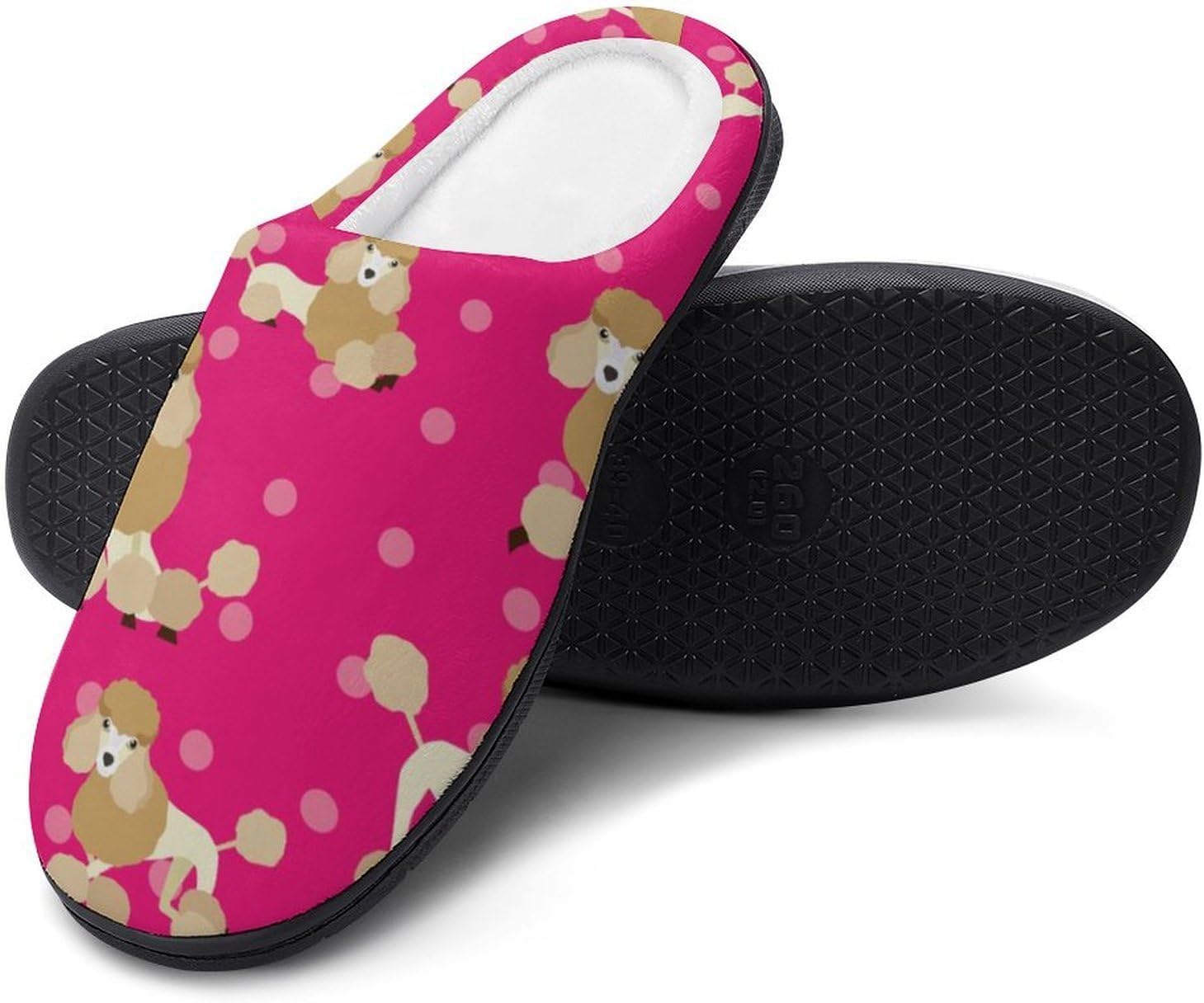 Poodle Dog Women's House Slippers Memory Foam Warm Shoes Spa Rubber Sole Indoor Outdoor