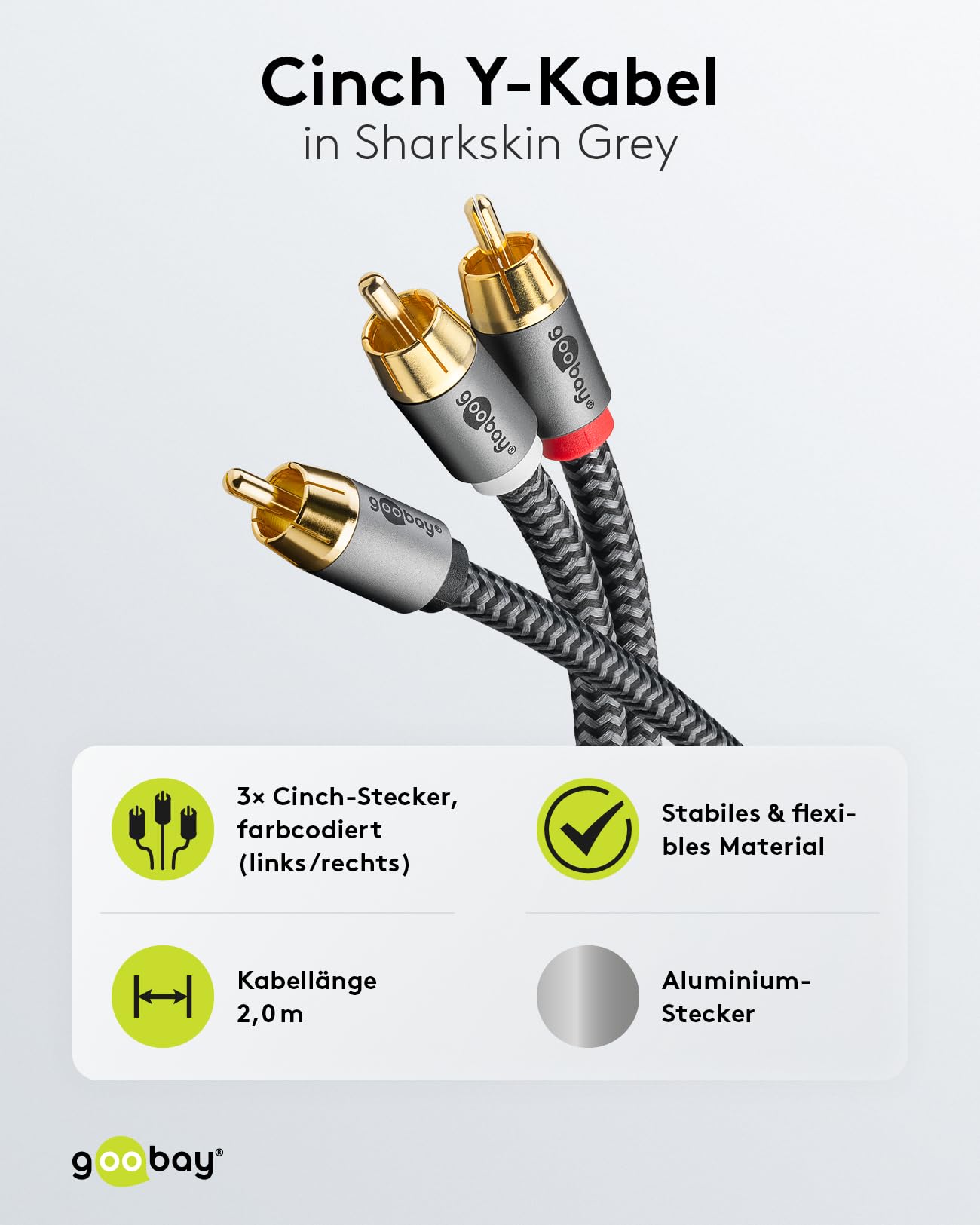 Goobay 65300 Y Cinch Cable 2m/Digital Mono to Stereo Coaxial Cable/Gold Plated Connectors/Audio Cable Cinch Plug to 2x Cinch Plug - Image 2