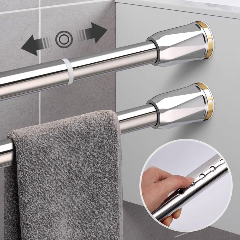 Tringle à Rideaux télescopique réglable 0,72 2,6 m, sans perçage, Rail de Rideau Extensible en métal pour Rideaux Simples, Noir 1,6 m 2,1 m (5,2 pi 6,9 pi)