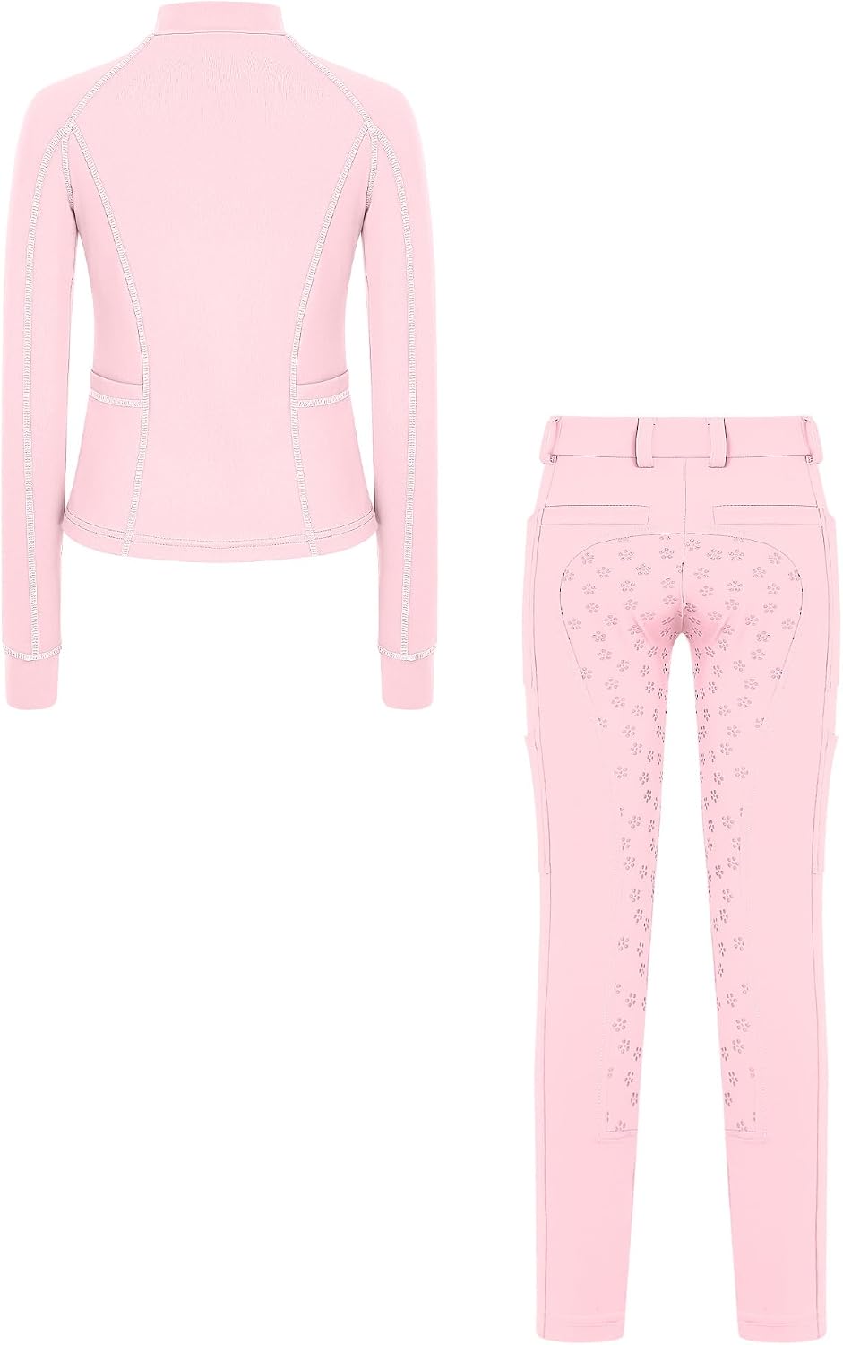 Yhong Kids Girls Horse Riding Set Workout Half Zip Pullover Knee Patch Silicone Breeches Equestrian Schooling Tights