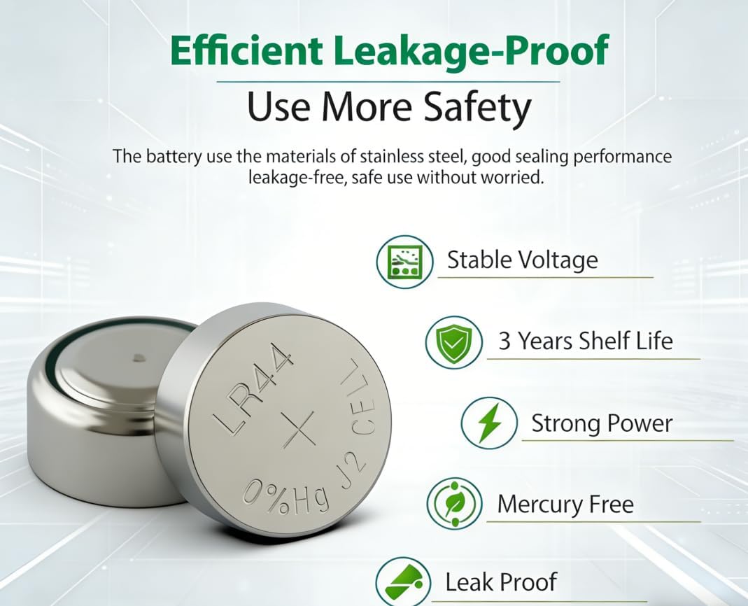30 Pack LR44 AG13 L1154F 357 A76 1.5V Alkaline Button Coin Cell Battery | Long-lasting alkaline power, compatible SR44 303, fits watches, calculators, remotes & small electronics