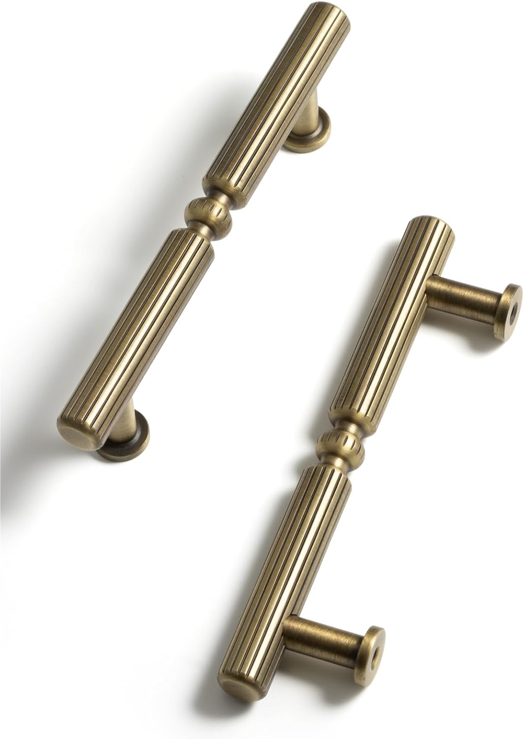 Antique Brass Cabinet Pulls, 3-3/4 Inch (96mm) Hole Center, Vintage Solid Brass Drawer Handles for Kitchen, Dresser, Wardrobe, Closet & Bathroom Hardware