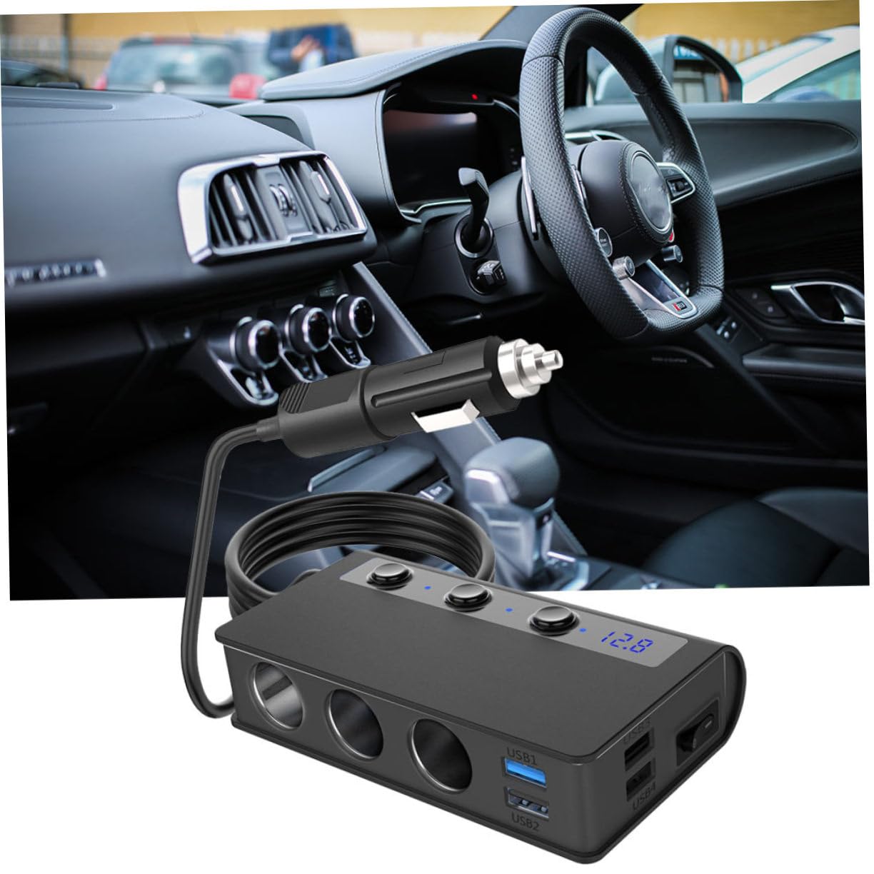 SHINEOFI Caricatore Auto USB Sdoppiatore Accendisigari 180w, 4 Porte e Interruttore Indipendente, Monitor Tensione per Auto
