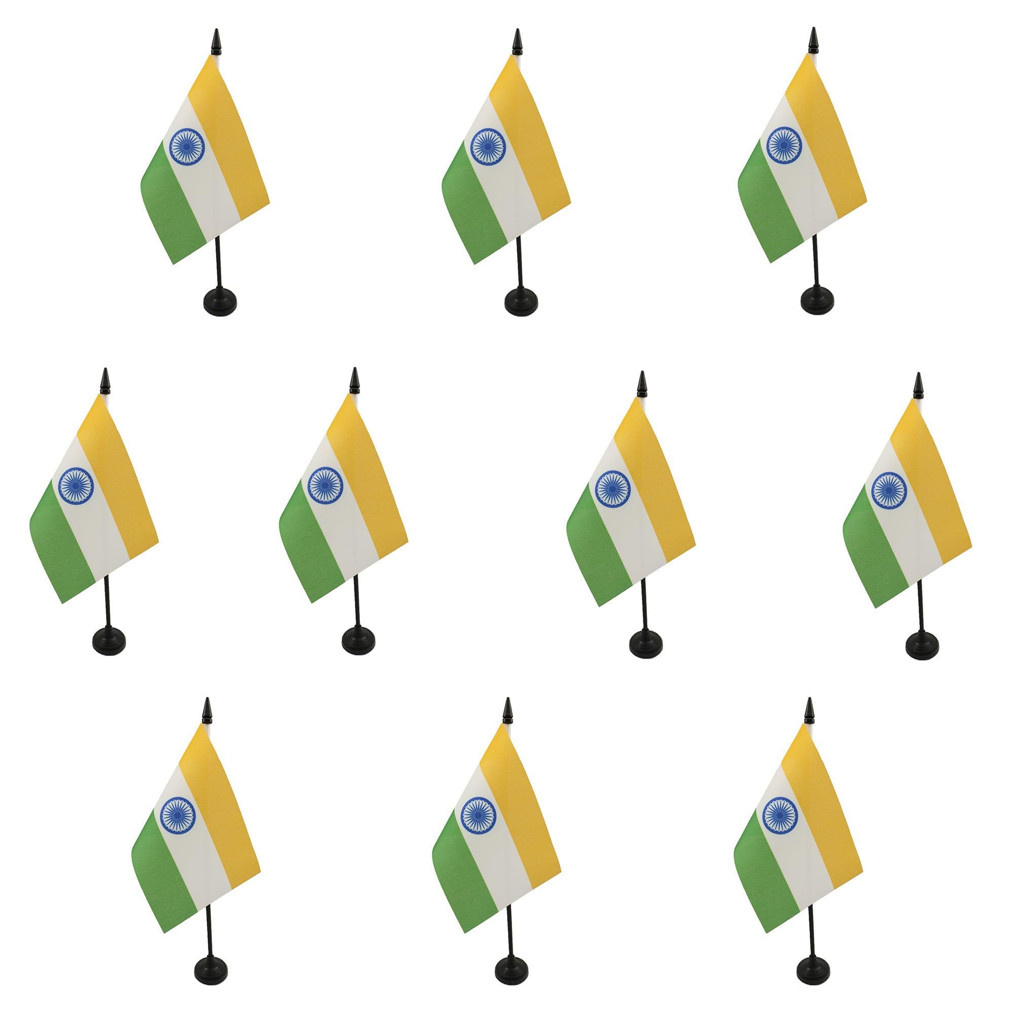 AZ FLAG - Set of 10 India Table Flag 4'' x 6'' - 10 Small Indian Office Flags 100% Polyester 15 x 10 cm - Mini Desk Flag with 10'' Pole and Black Plastic Base โ image 1