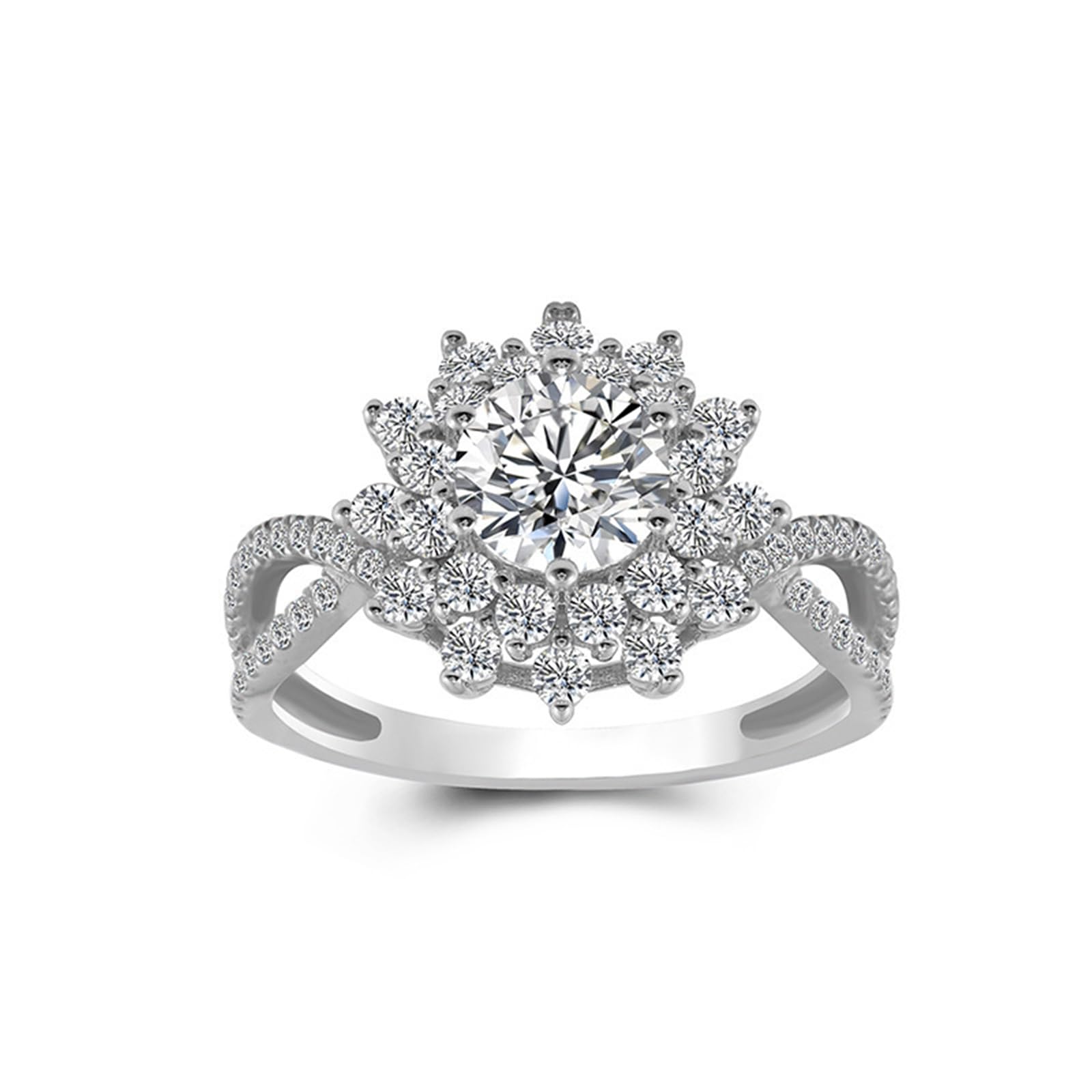Anelli in argento 925, anello di fidanzamento da donna, set di fiori con moissanite rotonda da 1 carato, regalo di matrimonio