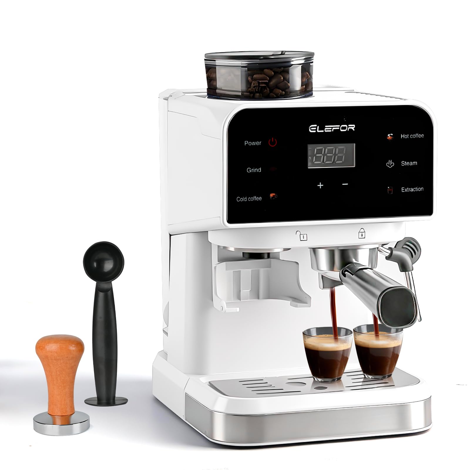 espresso machine 20 bar, coffee maker with grinder,coffee machine w/milk frother &professional home espresso maker for latte cappuccino white