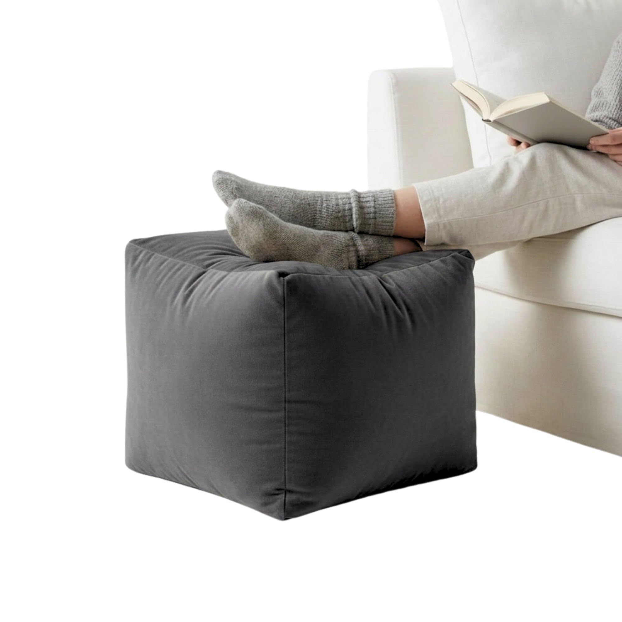 Kosiproducts Pouffe Footstool Velvet Bean bag Ottoman Cube Pouf Chair Pouffe for living room Polystyrene Beads Filled [Platinum, 30cmx30cmx30cm]