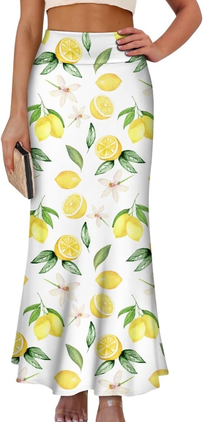 Womens Basic Foldable High Waist Long Skirts Regular and Plus Size Maxi Skirts S-2XL
