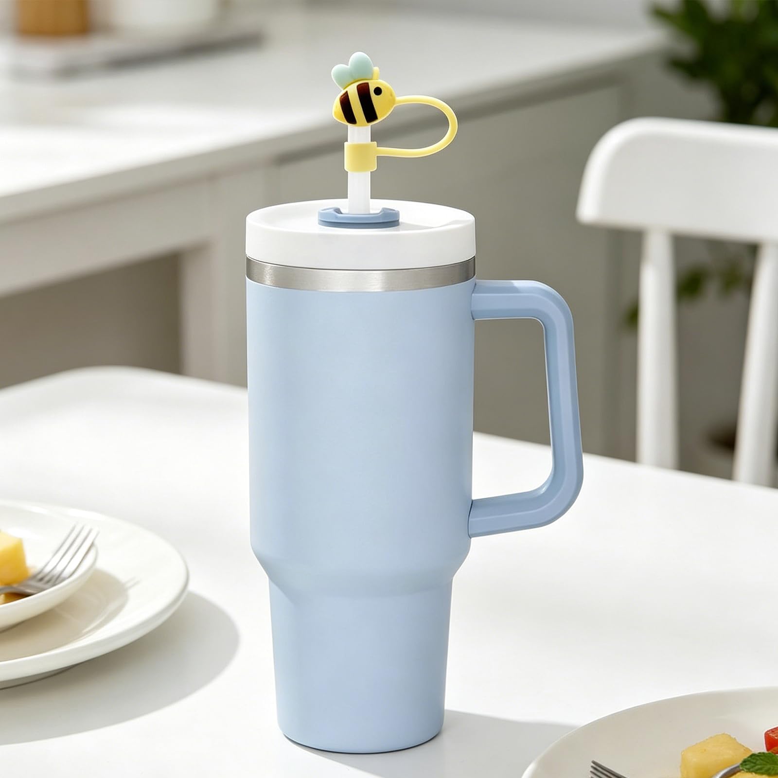 6 tapas de popote compatibles con vasos Stanley Cup de 30 y 40 onzas con asa, lindo diseño de animales y plantas, accesorios para vasos de 0.4 pulgadas (animal y planta)