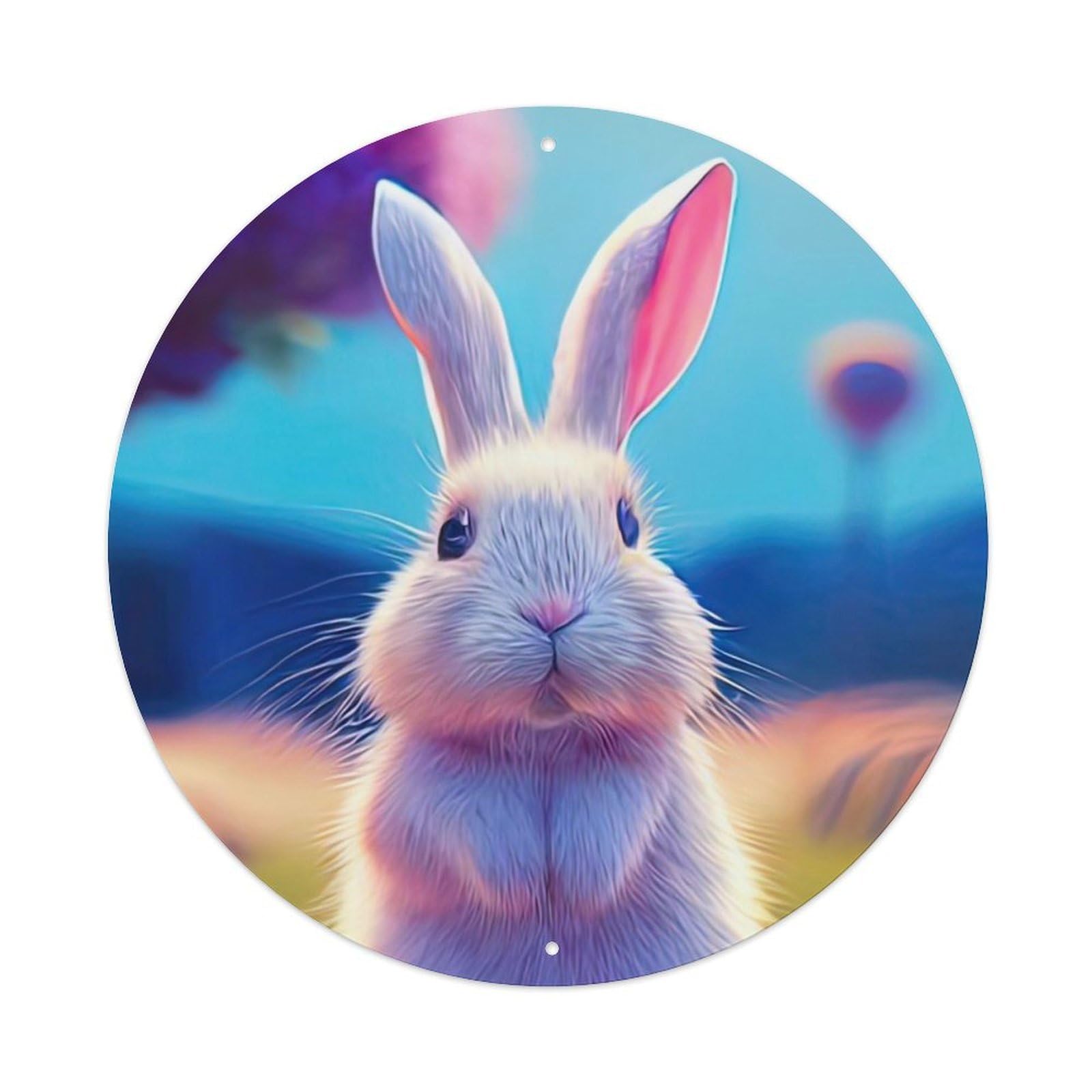 Animal Artwork Little White Rabbit on The Grass Vintage Metal Tin Sign Plaque Wall Decor for Cafe, Club Bar, Office, Garden Metal Poster 8x8Inch