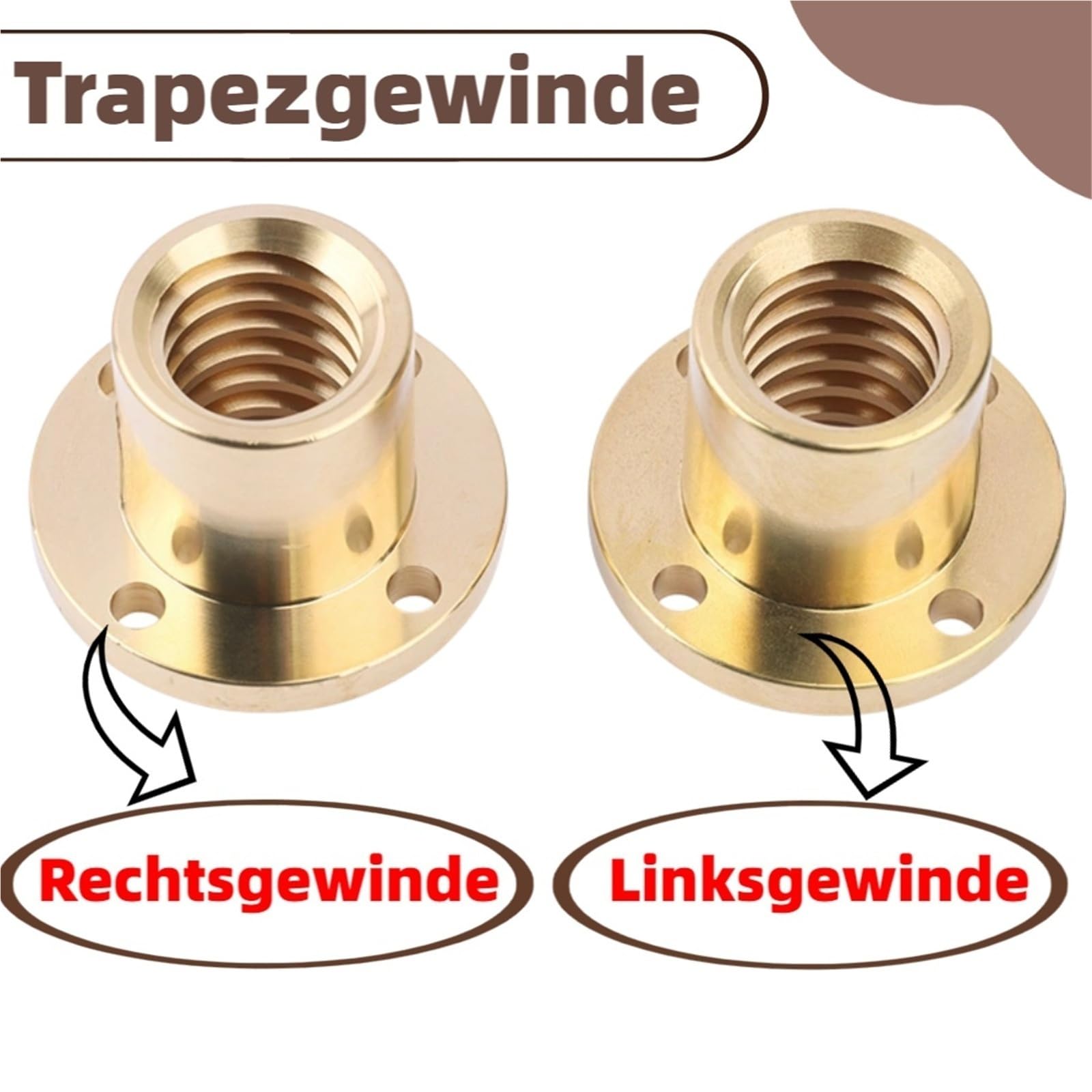 Vis ronde T24 - Écrou TR24 x 4 - Tr24 x 5 - TrL24 x 4 - TrL24 x 5 - 4 mm - Pas de 5 mm - Filetage à gauche - Bride - Filetage trapézoïdal - Écrou (filetage à droite, 5 mm pitch)
