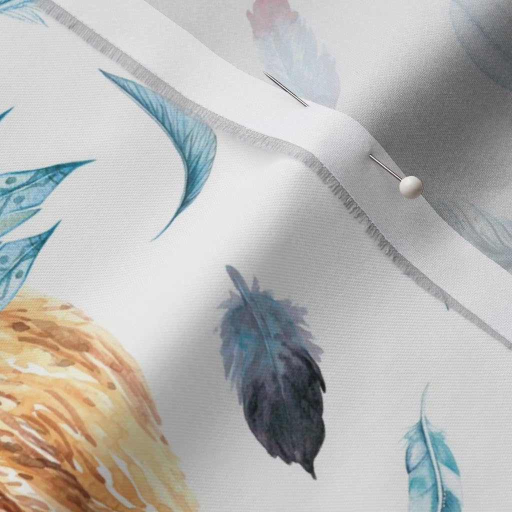 Spoonflower Fabric - Highland Cattle Blue Feather Crown Feathers Background Cow Boy Printed on Organic Cotton Sateen Fabric by The Yard - Sewing Quilting Apparel Home Decor
