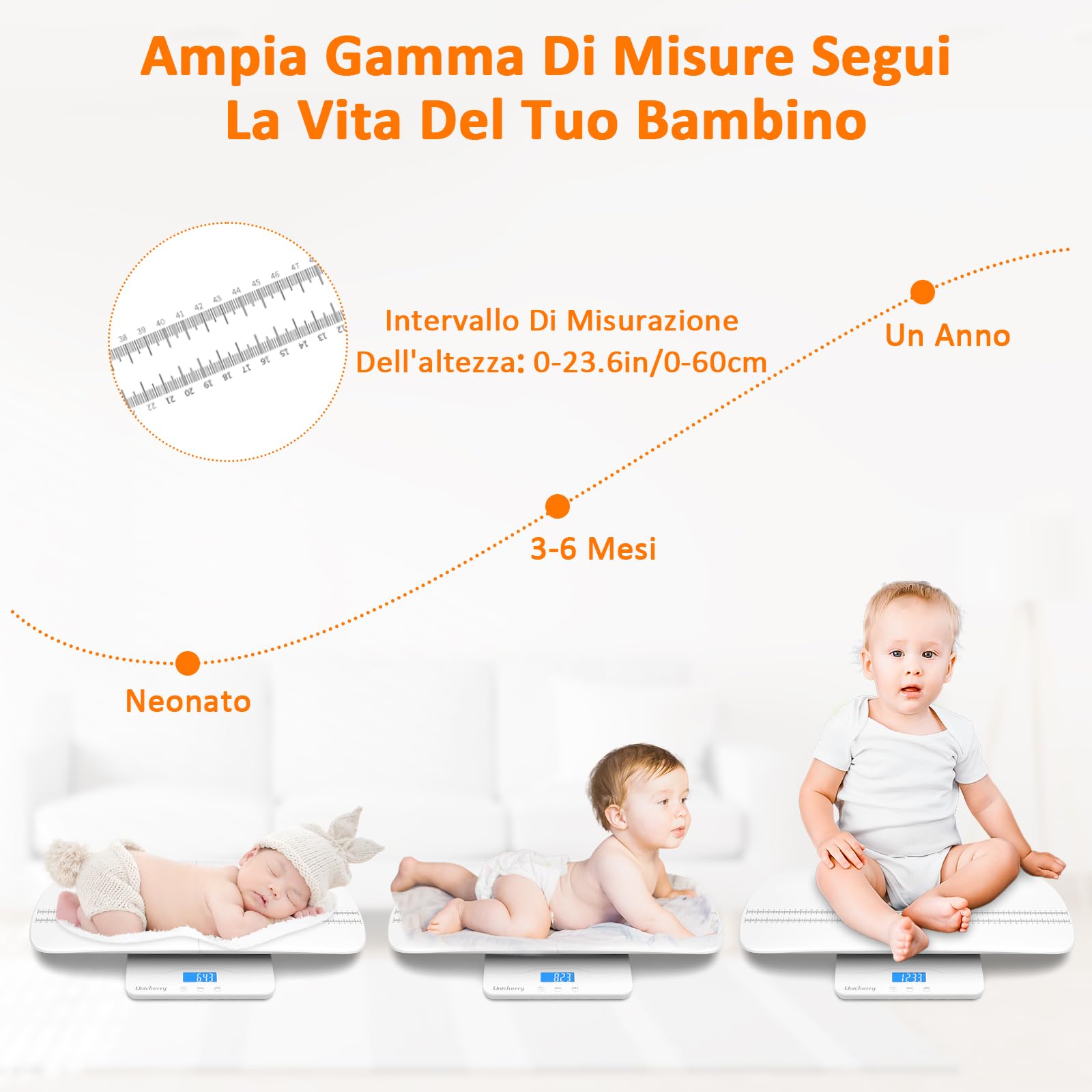 Bilancia Neonato, Bilancia Per Neonati Multifunzionale con vassoio removibile, Bilancia digitale per neonati con funzioni Tare e Hold