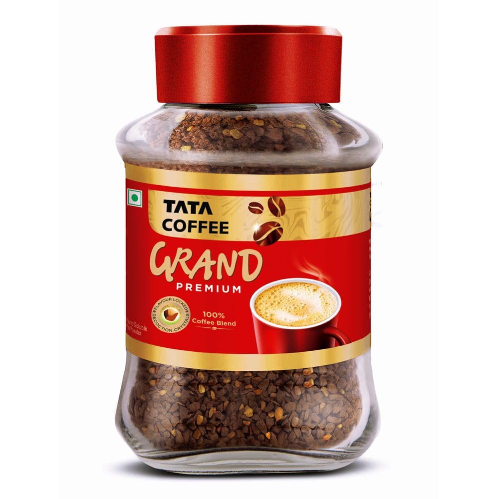 Tata Premium Instant Coffee, 90g Jar, 100% Pure Coffee, With Flavour Locked Decoction Crystals, Rich Aroma & Great Taste