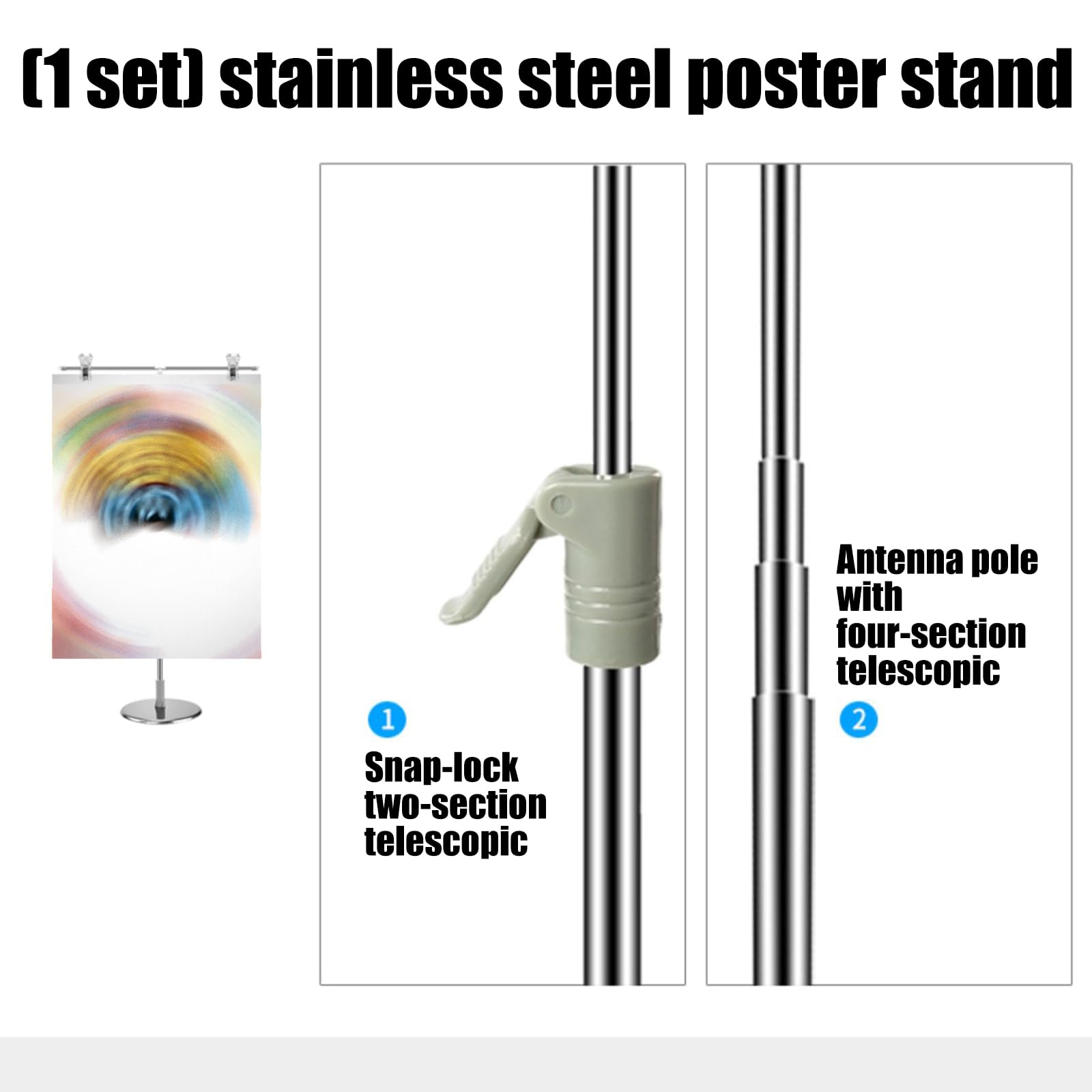 Soporte retráctil de metal para carteles con clip, soporte de exhibición publicitario para carteles, pancartas y promociones, perfecto para minoristas y ferias comerciales