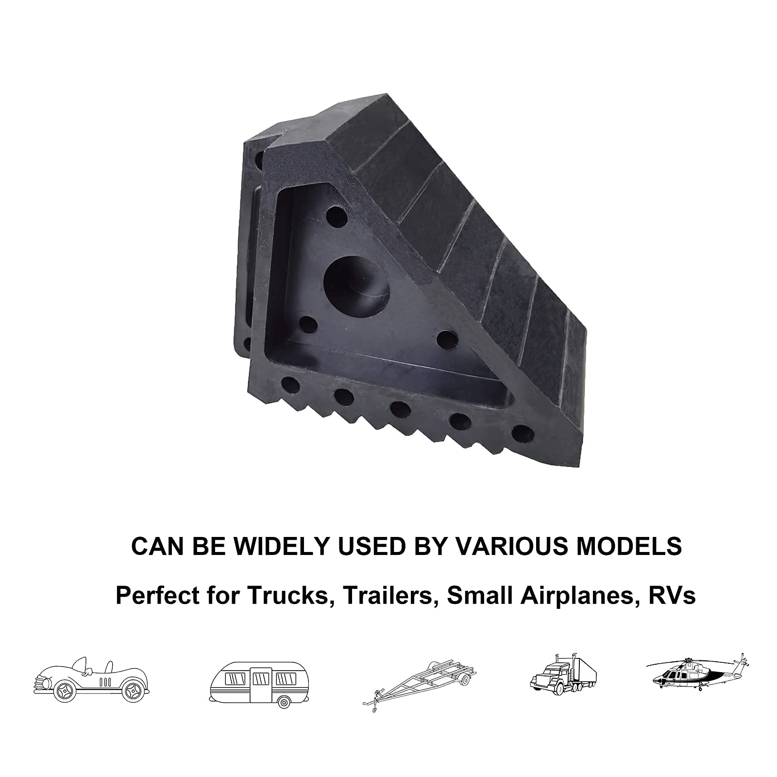 HOXWELL Solid Heavy Duty Rubber Wheel Chocks 4 Packs, Premium Chock for Car, Travel Trailers, RV, Truck, and ATV(4 pcs, Black) 8" x 4" x 6"
