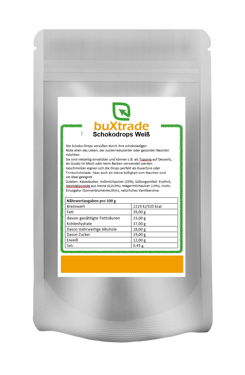 Schokodrops mit Stevia gesüßt | Weiß | Buxtrade versch. Mengen (4x500 g)