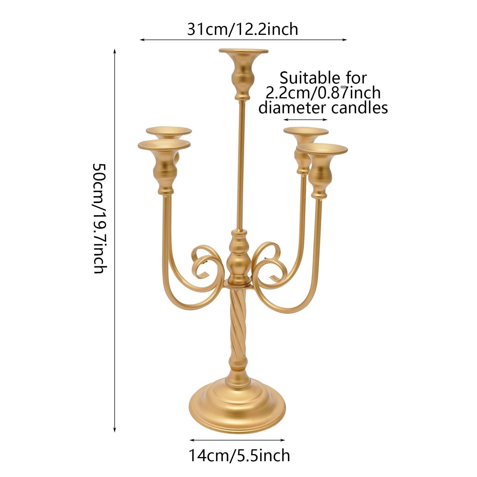 Paquete De 6 Candelabros De Metal Dorado con 5 Brazos Cónicos For Bodas Navidad Cumpleaños Y Decoración del Hogar (31,8 X 50 Cm)(Silver)