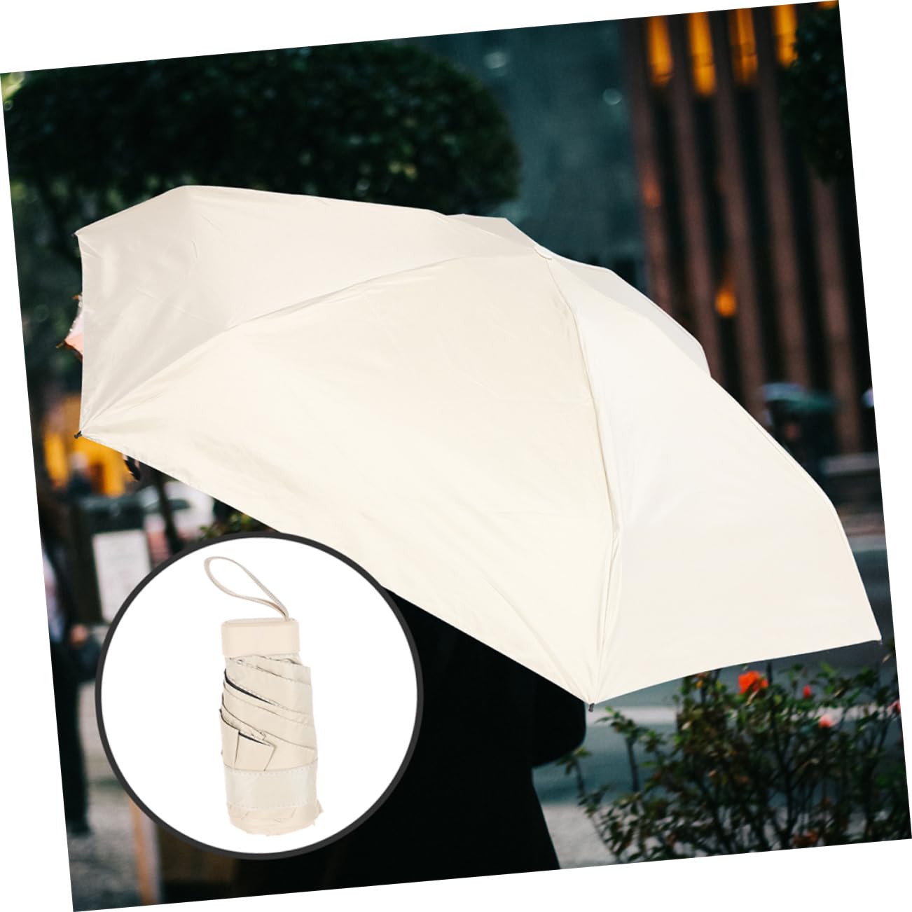 Kisangel Mini Paraguas Plegable de Viaje 2 Piezas Beige, Protección UV