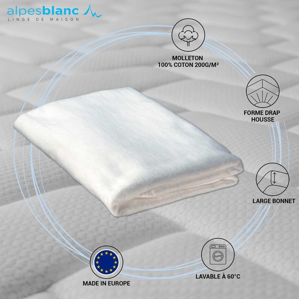 Alpes Blanc - Coprimaterasso In Puro Cotone Morbido E Traspirante - 200g, Altezza 30 Cm, Con Elastici Ai 4 Angoli - Lavabile In Lavatrice